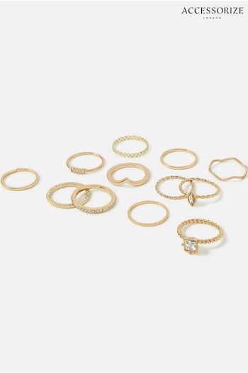 Accessorize Gold Tone Crystal Rings 12 Pack (D79944) | £14