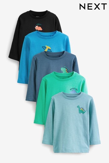Blue Small Character Long Sleeve T-Shirts 5 Pack (3mths-7yrs) (D79987) | £20 - £24