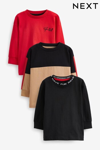 Black/Tan 3 Pack Slogan Long Sleeve T-Shirts (3mths-7yrs) (D79988) | £19 - £23