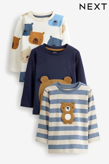 Blue/Brown Peekaboo Bear Long Sleeve Character T-Shirts martens 3 Pack (3mths-7yrs) (D79989) | £22 - £26