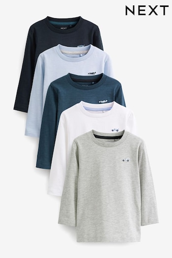 Blue/Navy 5 Pack Long Sleeve T-Shirts imprim (3mths-7yrs) (D79991) | £20 - £24