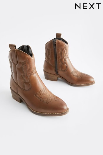 Tan Brown Western Heel lace-up Boots (D80000) | £39 - £46