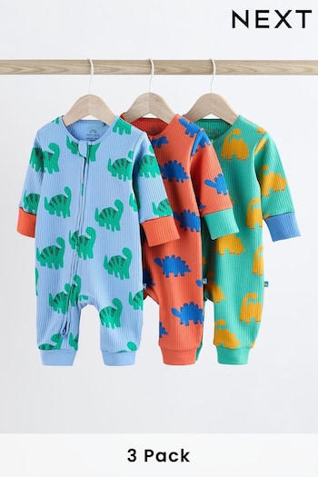 Bright Dino Zip Baby Sleepsuits 3 Pack (0-3yrs) (D80016) | £19 - £21