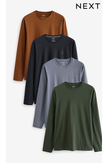Light Grey/Charcoal/Khaki/Dark Orange Long Sleeve Stag T-Shirts 4 Pack (D80247) | £44