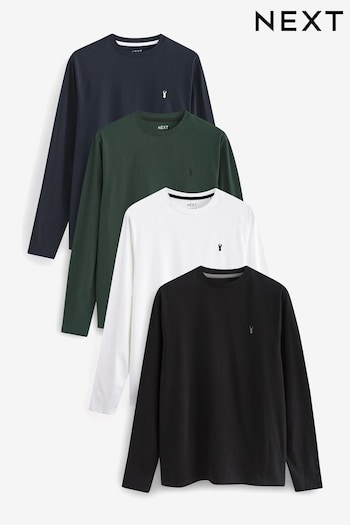Black/Green/Blue/White Long Sleeve Stag T-Shirts 4 Pack (D80251) | £44