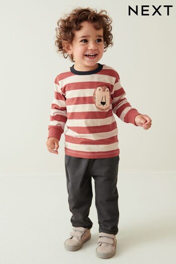 Rust Brown Stripe Lion Character Long Sleeve T-Shirt and Jogger Set (3mths-7yrs) (D80286) | £13 - £17