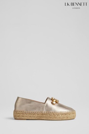 LK Bennett Gold Talisa Gold Leather Embellished Flatform Espadrilles (D80303) | £179