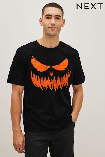 Pumpkin Face Black Halloween T-Shirt (D80318) | £18