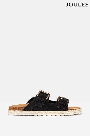 Joules Lucinda Navy Blue Suede Espadrille Buckle Sliders (D80340) | £20.95