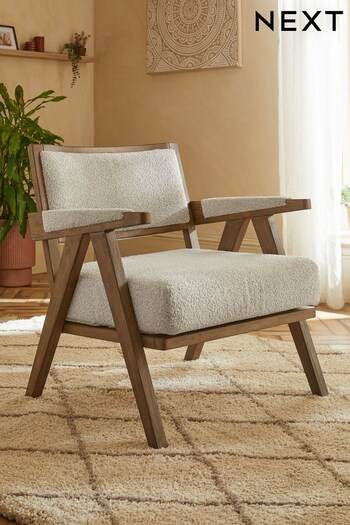 Casual Boucle Light Natural Abe Wooden Accent Chair (D80362) | £275