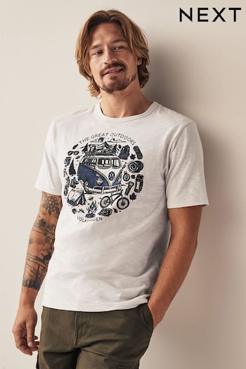 Ecru Cream Camping Volkswagen License T-Shirt (D80385) | £22
