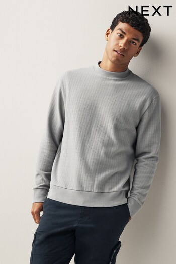 Grey Textured Long Sleeve Crew Neck T-Shirt (D80389) | £25
