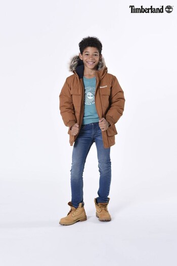 Timberland boots Brown Logo Hooded Parka Coat (D80419) | £140 - £173