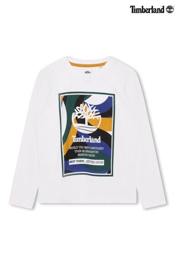 Timberland White Logo Graphic Long Sleeve T-Shirt (D80422) | £16 - £20