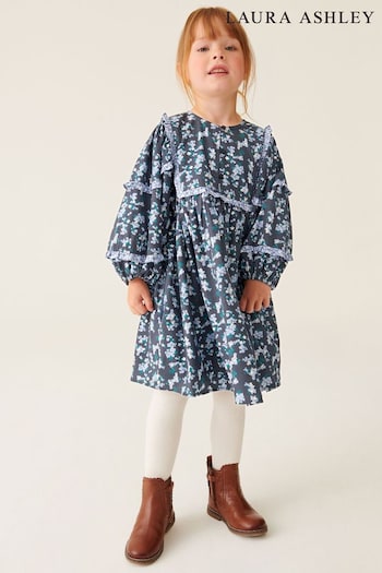 Laura Ashley Navy Ditsy Frill Sleeve Dress (D80425) | £35 - £39