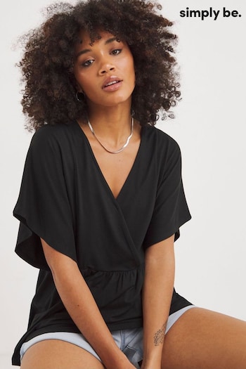 Simply Be Supersoft Wrap Peplum Black Top (D80474) | £20