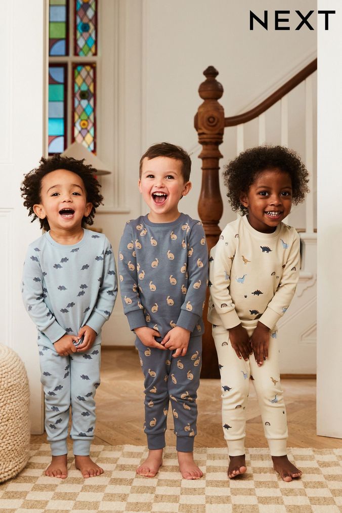 Blue Dinosaur Print Snuggle Pyjamas 3 Pack (9mths-10yrs) (D80514) | £26 - £32