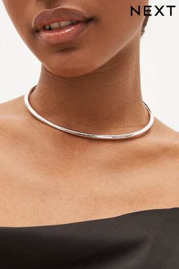 Silver Tone Sleek Torque Choker Necklace (D80532) | £10