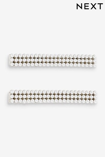 Silver Tone 2 Pack Pearl Hair Clips (D80549) | £12
