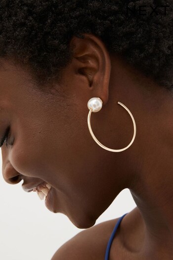 Gold Tone Pearl Hoop Earrings (D80550) | £10