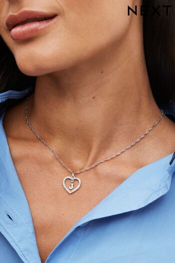 Silver Tone Sparkle Heart Initial Necklace (D80552) | £12