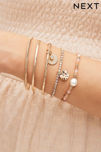 Pink/Gold Tone Beaded Stretch Bracelet and Bangle Pack (D80556) | £14