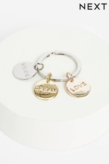 Gold/Silver/RoseGold Recycled Metal Love Hope Dream Keyring (D80563) | £6