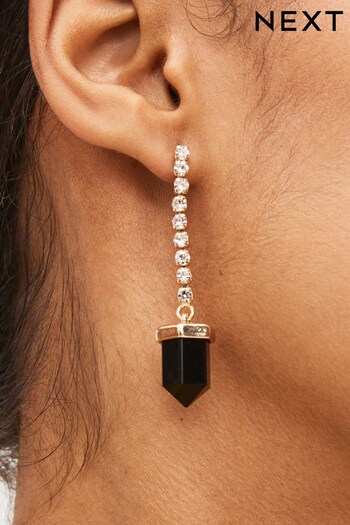Gold Tone Cupchain Drop Black Shard Earrings (D80576) | £10.50