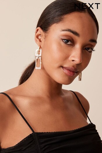 Brown/Cream Rectangular Resin Drop Statement Earrings (D80598) | £12.50