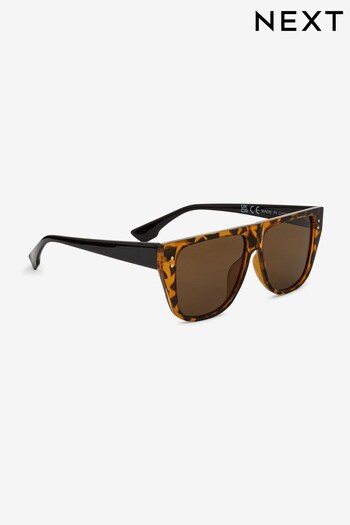 Tortoiseshell Brown Flat Top Sunglasses (D80607) | £15
