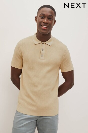 Neutral Textured Knitted Polo Shirt (D80619) | £32