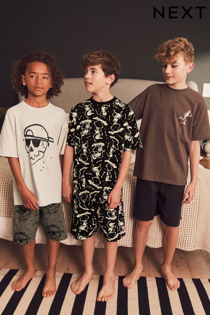 Monochrome Skeleton Short Pyjamas 3 Pack (3-16yrs) (D80635) | £31 - £38