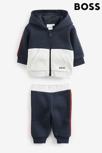 BOSS Navy and Grey Logo Hooded Tracksuit (D80647) | £106