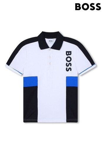 BOSS White Colourblock Polo Shirt (D80658) | £80 - £91