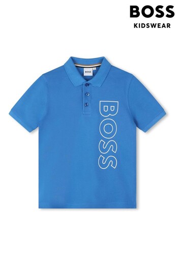 BOSS Blue Vertical Logo V-neck Polo Shirt (D80660) | £55 - £66