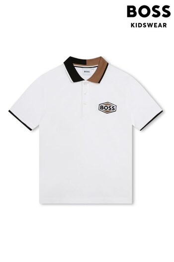 BOSS White Collar Polo Shirt (D80662) | £76 - £85