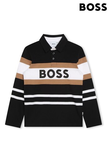 BOSS Black Colourblock Long Sleeve Polo Shirt (D80663) | £85 - £96