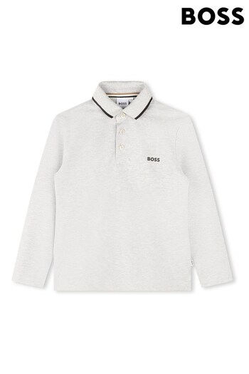 BOSS Grey Chest Logo Long Sleeve Polo Shirt (D80665) | £61 - £71