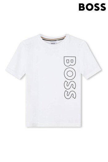 BOSS White Vertical Logo T-Shirt (D80674) | £46 - £55