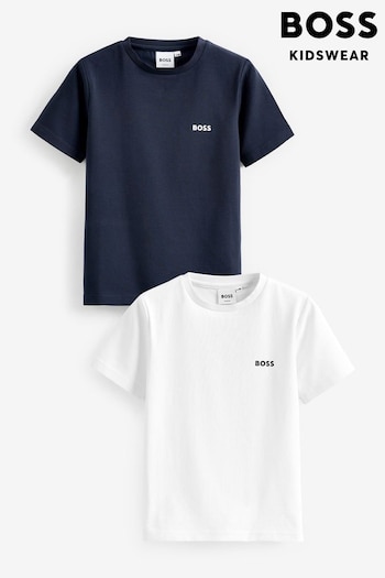 BOSS Navy Blue and White Logo T-Shirts Two Pack (D80685) | £36 - £46