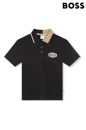 BOSS Black And Brown Collar Logo Polo Shirt (D80696) | £76 - £85