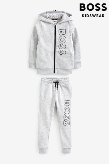 BOSS Grey Marl Vertical Logo Hooded Tracksuit (D80708) | £156 - £186