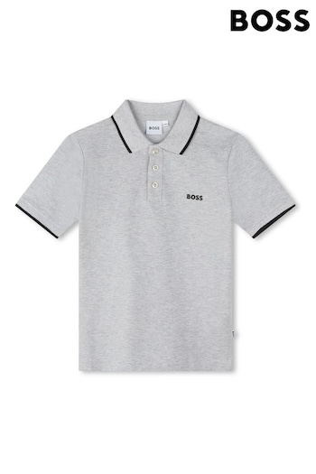 BOSS Grey Chest Logo V-neck Polo Shirt (D80717) | £50 - £61