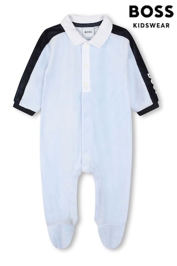 BOSS Baby Blue Logo Velour Sleepsuit (D80718) | £71