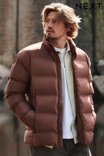 Rust Brown Non Hooded Shower Resistant Hooded Puffer Jacket (D80768) | £65