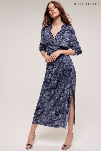 Mint Velvet Blue Blue Print Midi Shirt Ridge Dress (D80782) | £129