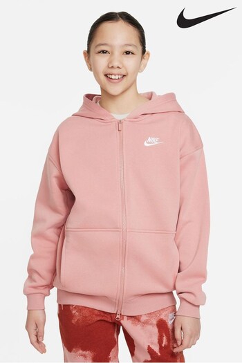 Nike Pink Oversized Club Fleece Zip Through Hoodie (D80793) | £45
