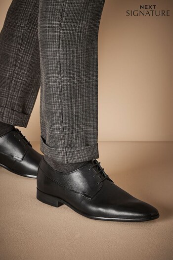 Black Signature Textured Leather Derby Shoes (D80800) | £85