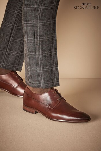Dark Tan Brown Signature Textured Leather Derby Shoes (D80801) | £85