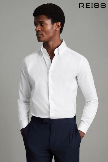 Reiss White Redknapp Slim Fit Cotton Button-Down Shirt (D80812) | £98